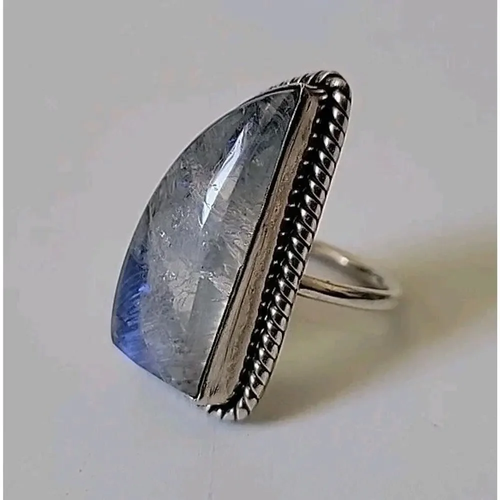 Sterling Silver Moonstone Cocktail Pinky‎ Ring 4.75 Feldspar Intuition Spiritual